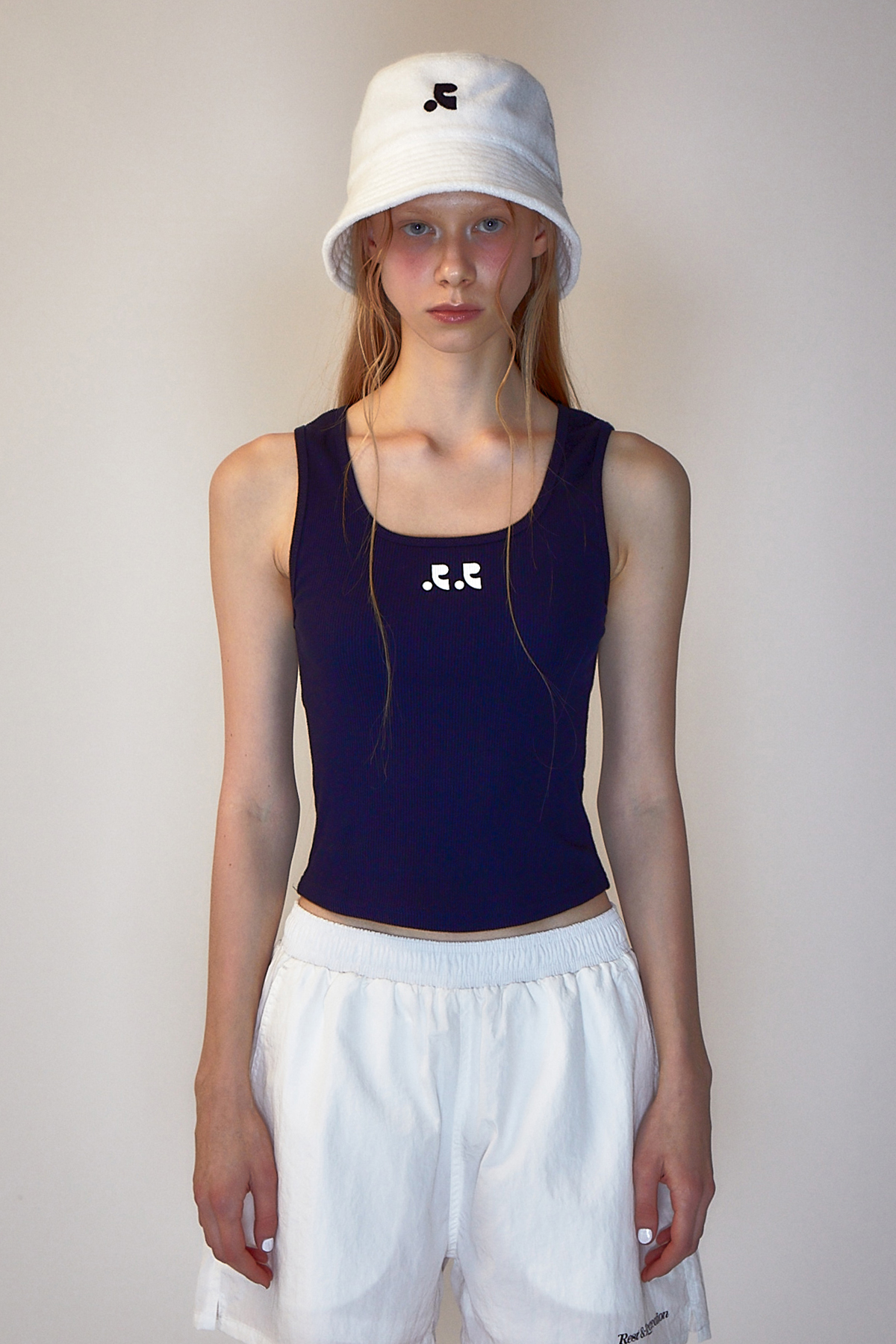RR LOGO SHORT TANK TOP - NAVY - rest and recreation